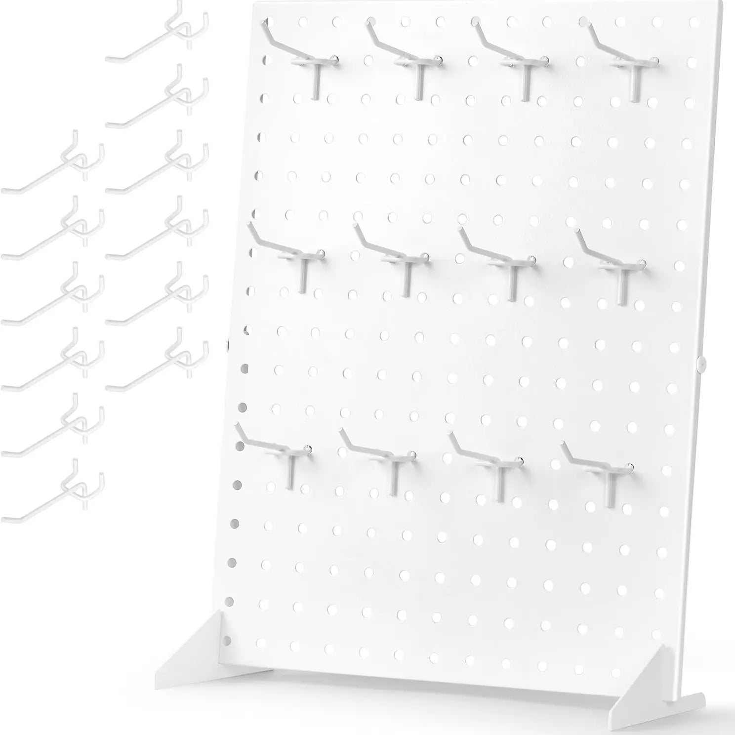 Rust-Resistant Metal Pegboard Vanity Jewelry Organizer, Freestanding Installation-Ready Tool Rack with Hooks for Earrings, Necklaces, Bracelets, Scrunchies - Retail Display & Home Tool Organizer