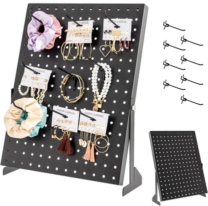 Rust-Resistant Metal Pegboard Vanity Jewelry Organizer, Freestanding Installation-Ready Tool Rack with Hooks for Earrings, Necklaces, Bracelets, Scrunchies - Retail Display & Home Tool Organizer