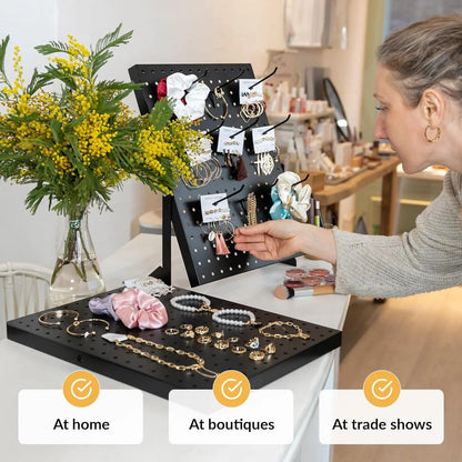 Rust-Resistant Metal Pegboard Vanity Jewelry Organizer, Freestanding Installation-Ready Tool Rack with Hooks for Earrings, Necklaces, Bracelets, Scrunchies - Retail Display & Home Tool Organizer