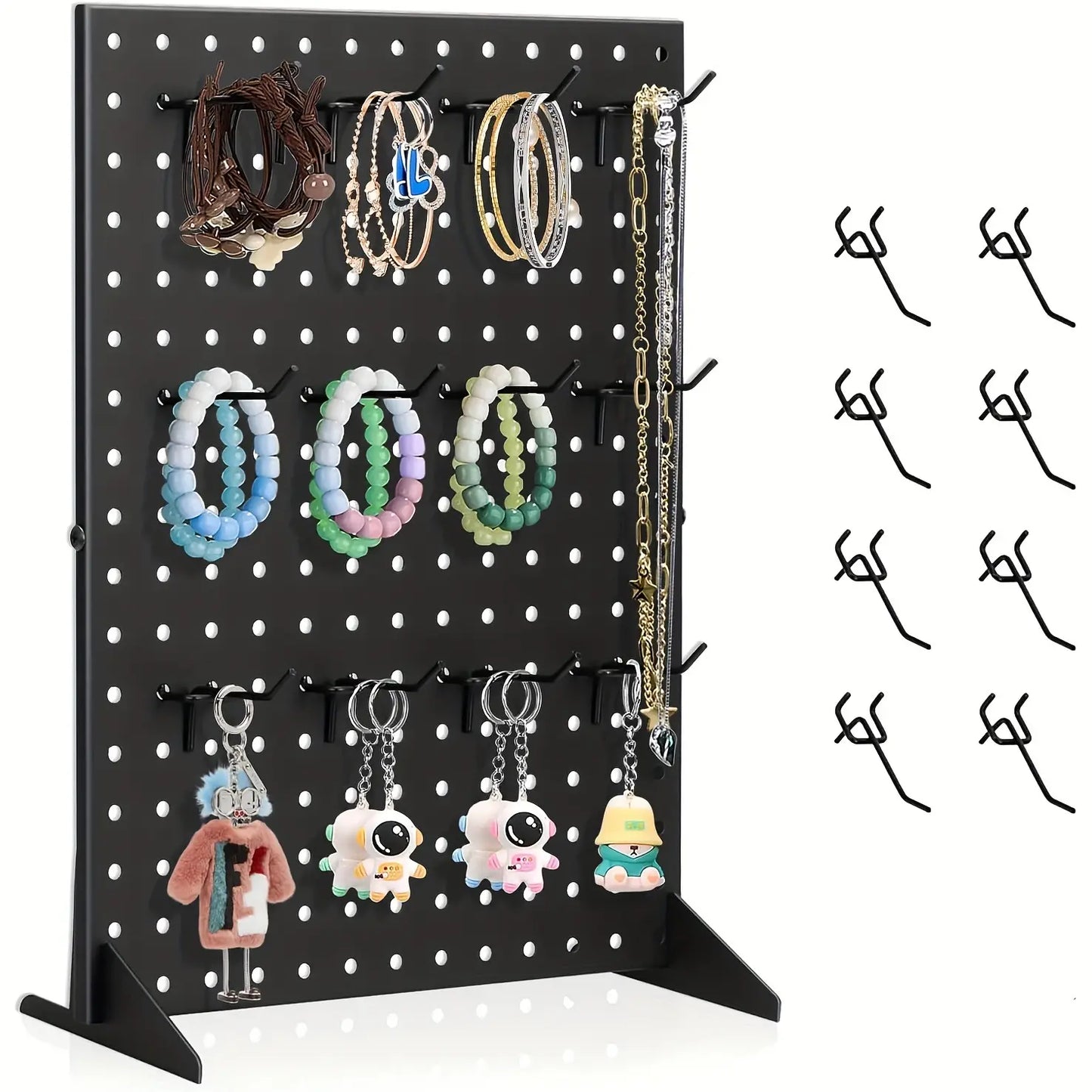 Rust-Resistant Metal Pegboard Vanity Jewelry Organizer, Freestanding Installation-Ready Tool Rack with Hooks for Earrings, Necklaces, Bracelets, Scrunchies - Retail Display & Home Tool Organizer