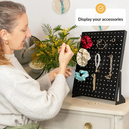 Rust-Resistant Metal Pegboard Vanity Jewelry Organizer, Freestanding Installation-Ready Tool Rack with Hooks for Earrings, Necklaces, Bracelets, Scrunchies - Retail Display & Home Tool Organizer
