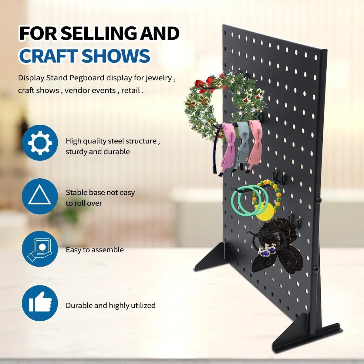 Rust-Resistant Metal Pegboard Vanity Jewelry Organizer, Freestanding Installation-Ready Tool Rack with Hooks for Earrings, Necklaces, Bracelets, Scrunchies - Retail Display & Home Tool Organizer