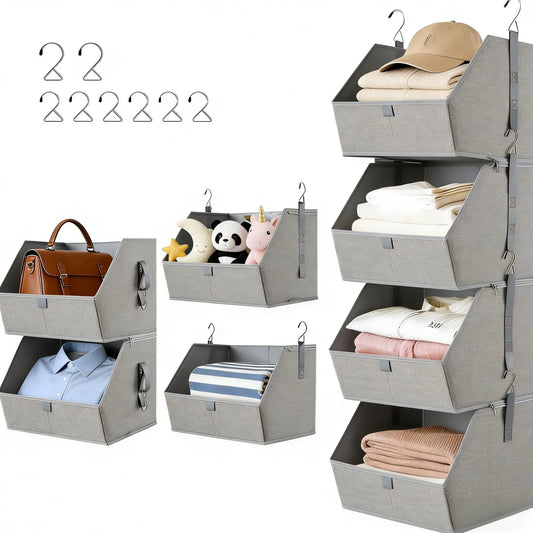 TAYTUU 4-Tier Hangable Closet Organizer with Handle - Polyester Space-Saver Shelves, Fabric Bins, Foldable Collapsible Baskets for Closet Organization, Shoe Storage, RV Storage