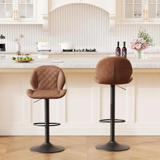 FIRAVOE Bar Stools, Swivel Faux Leather Upholstered Backed Modern Chairs, 25-33IN Adjustable Height for Bar, Kitchen Counter Use,Summervibes